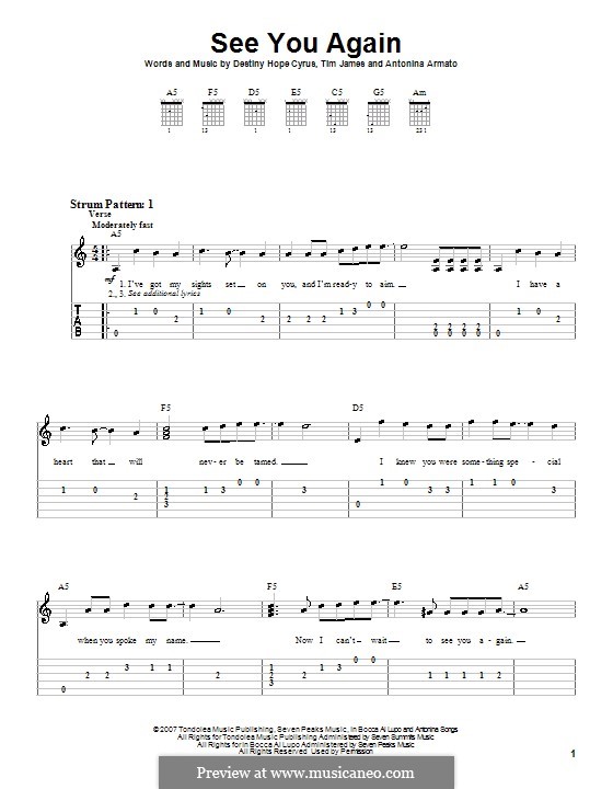 See You Again (Hannah Montana): Для гитары (очень легкая версия) by Antonina Armato, Destiny Hope Cyrus, Timothy James
