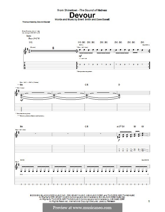 Devour (Shinedown): Гитарная табулатура by Brent Smith, Dave Bassett