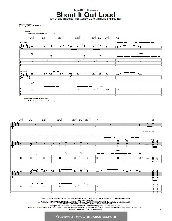 Shout It Out Loud (KISS): Гитарная табулатура by Bob Ezrin, Gene Simmons, Paul Stanley