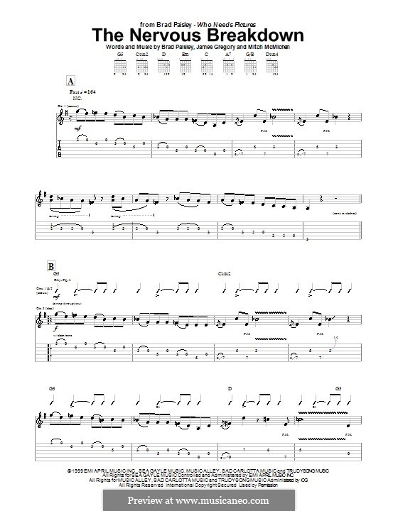 The Nervous Breakdown (Brad Paisley): Гитарная табулатура by James Gregory, Mitch McMichen