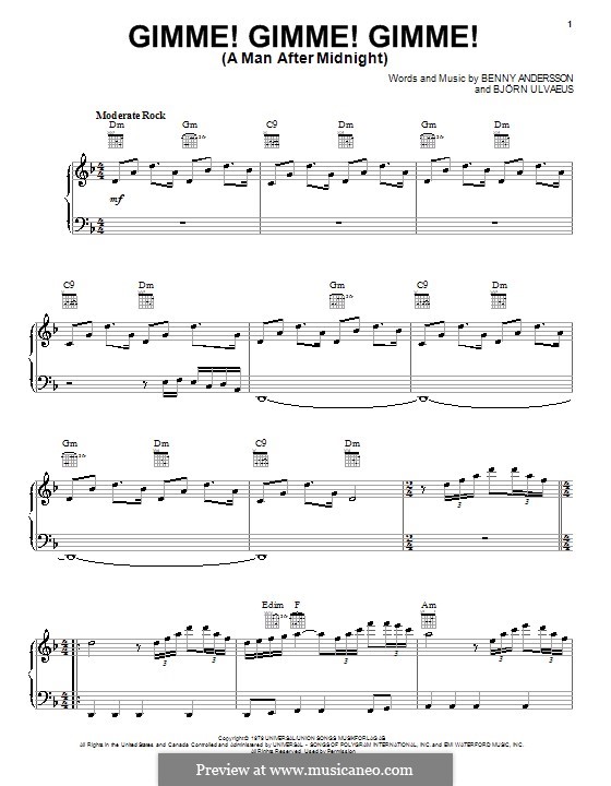 Gimme! Gimme! Gimme! / A Man after Midnight (ABBA): Для голоса и фортепиано или гитары by Benny Andersson, Björn Ulvaeus