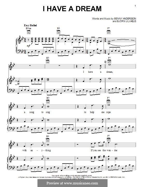 I Have a Dream (ABBA): Для голоса и фортепиано (или гитары) by Benny Andersson, Björn Ulvaeus