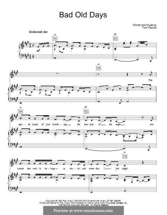 Bad Old Days: Для голоса и фортепиано (или гитары) by Tom Paxton