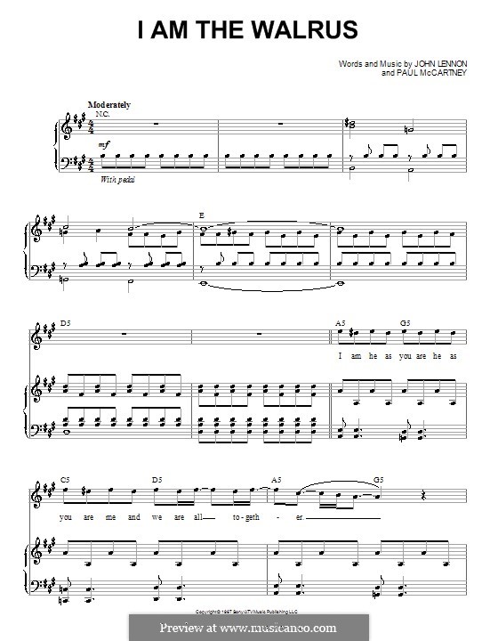 I am the Walrus (The Beatles): Для голоса и фортепиано (или гитары) by John Lennon, Paul McCartney