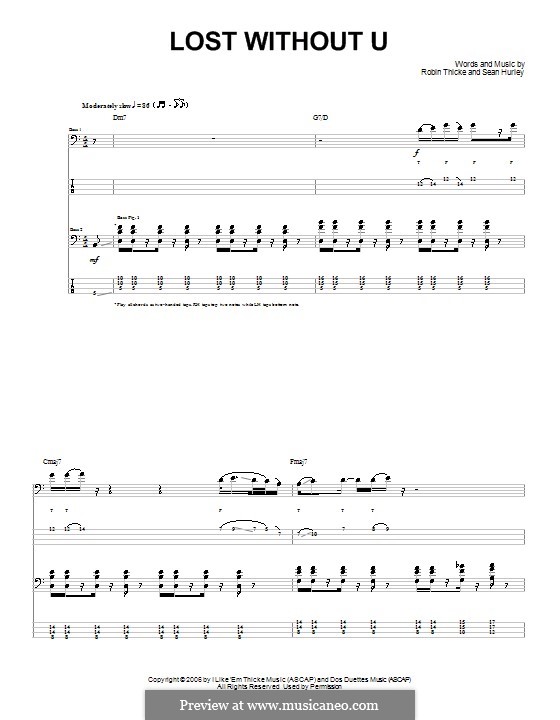 Lost without U: Гитарная табулатура by Sean Hurley