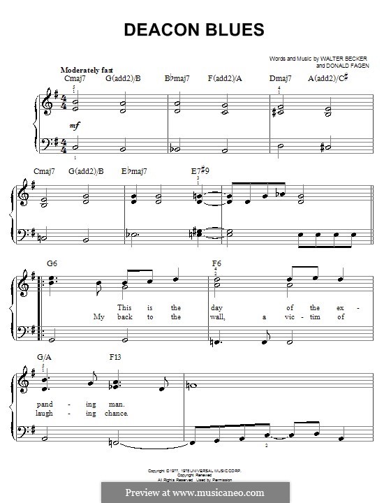 Deacon Blues (Steely Dan): Для фортепиано (легкий уровень) by Donald Fagen, Walter Becker