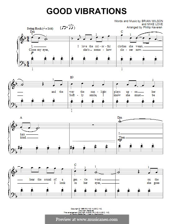 Good Vibrations (The Beach Boys): Для фортепиано by Brian Wilson, Mike Love