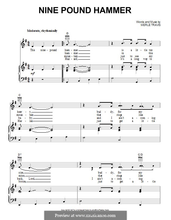 Nine Pound Hammer: Для голоса и фортепиано (или гитары) by Merle Travis