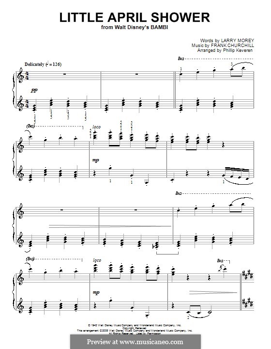 Little April Shower (from Bambi): Для фортепиано (с аппликатурой) by Frank Churchill