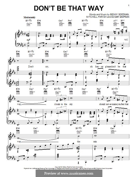 Don't Be That Way: Для голоса и фортепиано (или гитары) by Edgar Sampson