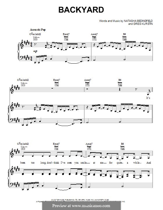 Backyard (Natasha Bedingfield): Для голоса и фортепиано (или гитары) by Greg Kurstin