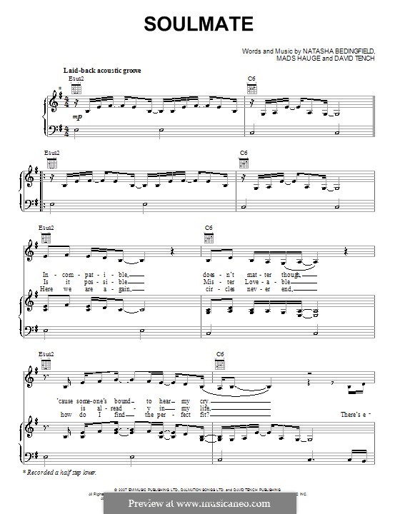 Soulmate (Natasha Bedingfield): Для голоса и фортепиано (или гитары) by David Tench, Mads Hauge