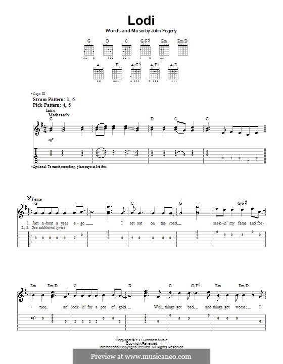 J.C. Fogerty Lodi (Creedence Clearwater Revival) ноты на MusicaNeo