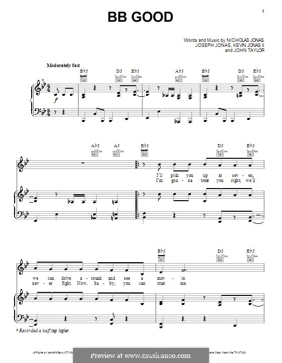 BB Good (Jonas Brothers): Для голоса и фортепиано (или гитары) by John Taylor, Joseph Jonas, Kevin Jonas Sr., Nicholas Jonas
