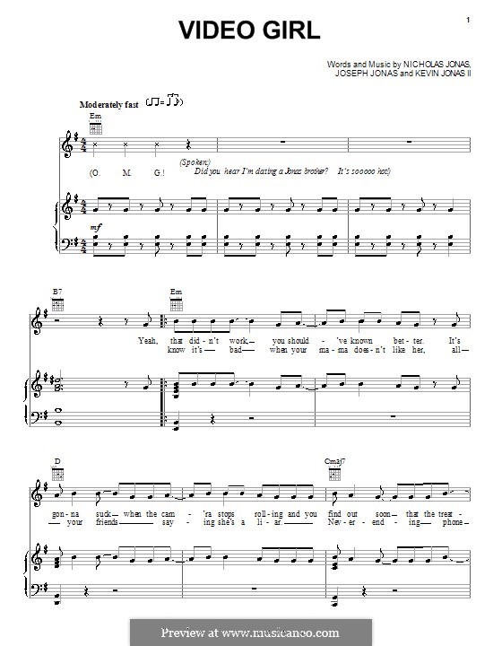 Video Girl (Jonas Brothers): Для голоса и фортепиано (или гитары) by Joseph Jonas, Kevin Jonas Sr., Nicholas Jonas