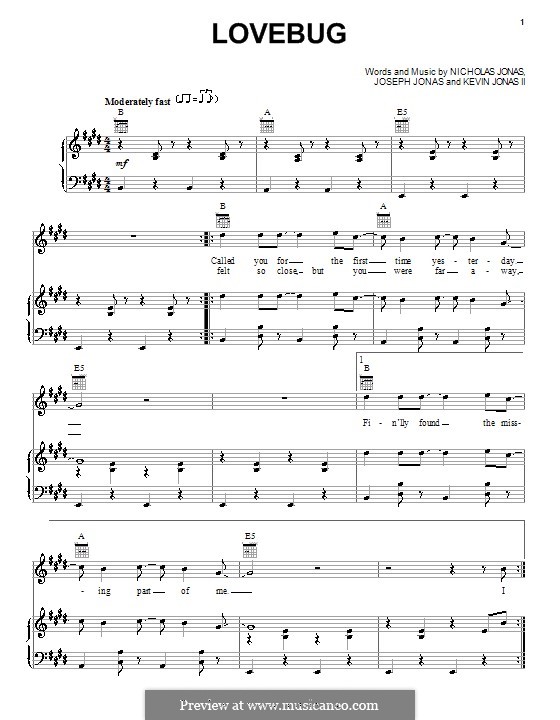 Lovebug (Jonas Brothers): Для голоса и фортепиано (или гитары) by Joseph Jonas, Kevin Jonas Sr., Nicholas Jonas