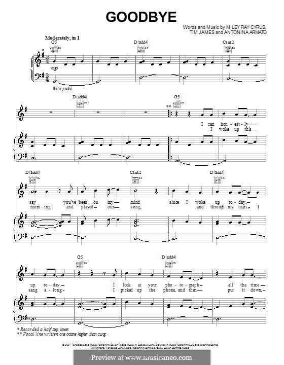 Goodbye: Для голоса и фортепиано (или гитары) by Antonina Armato, Miley Ray Cyrus, Timothy James