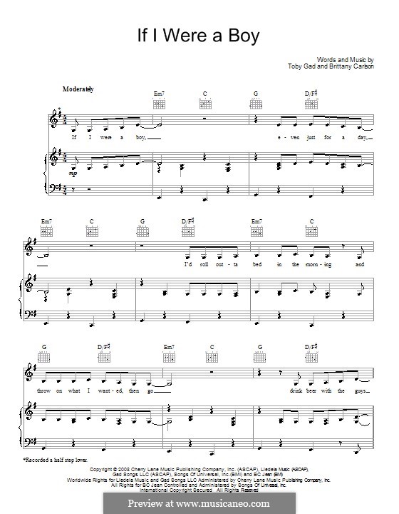 If I Were a Boy (Beyonce): Для голоса и фортепиано (или гитары) by Britney Carlson, Tobias Gad