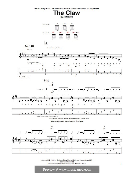 The Claw: Гитарная табулатура by Jerry Reed