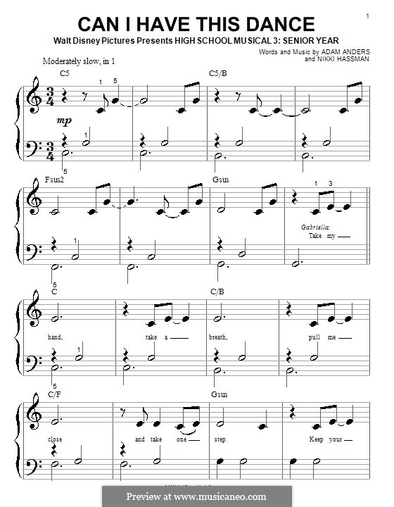Can I Have This Dance (High School Musical 3): Для фортепиано (очень легкая версия) by Adam Anders, Nikki Hassman