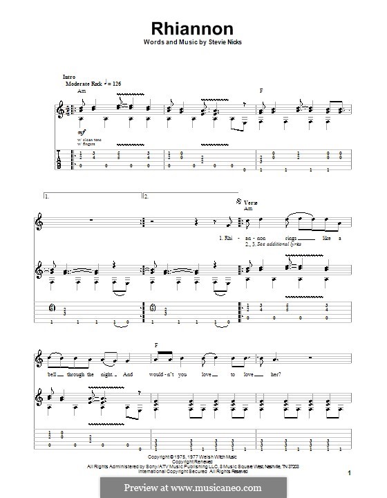 Rhiannon (Fleetwood Mac): Гитарная табулатура by Stevie Nicks