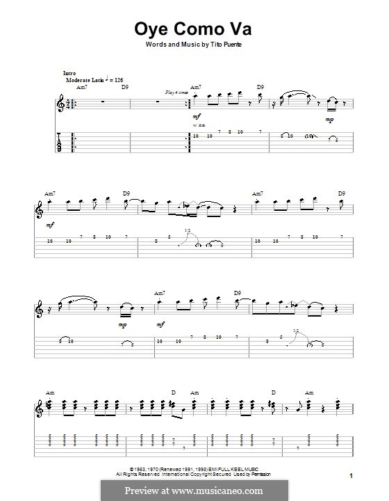 Oye Como Va (Santana): Для гитары с табулатурой by Tito Puente