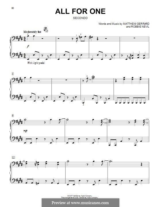 All for One (from High School Musical 2): Для фортепиано by Matthew Gerrard, Robbie Nevil