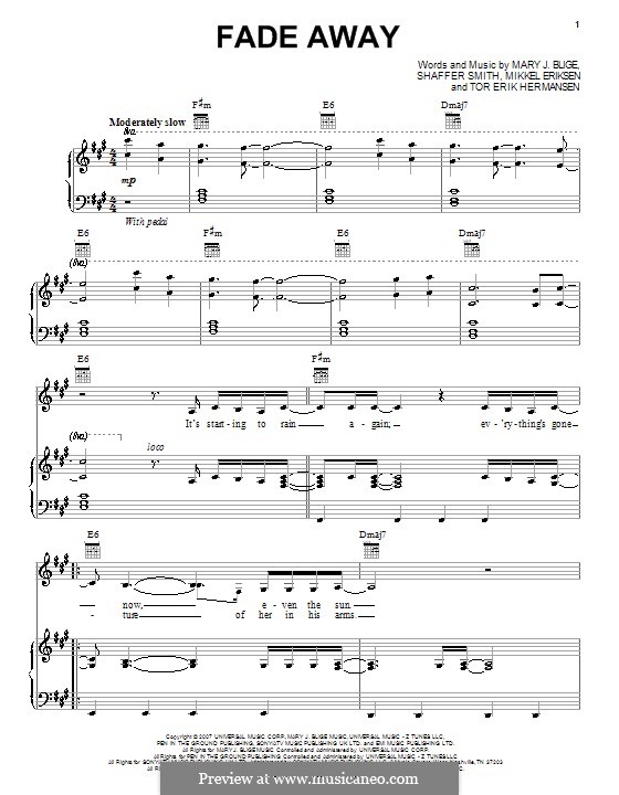 Fade Away: Для голоса и фортепиано (или гитары) by Mikkel Storleer Eriksen, Ne-Yo, Tor Erik Hermansen
