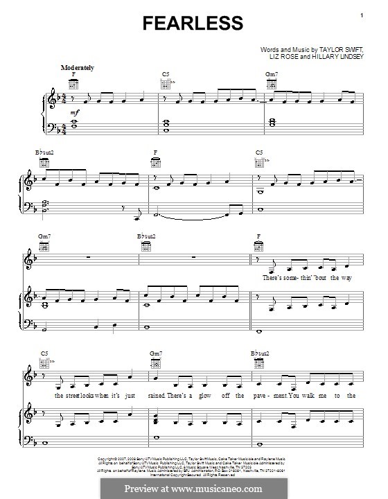 Fearless (Taylor Swift): Для голоса и фортепиано (или гитары) by Hillary Lindsey, Liz Rose