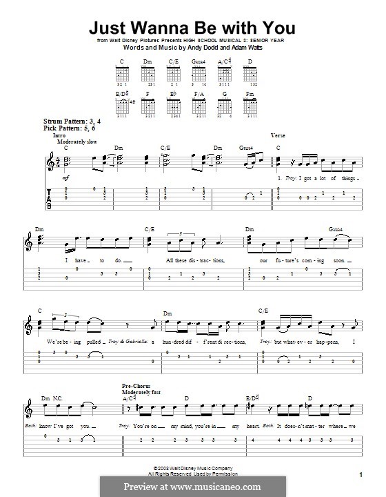 Just Wanna Be with You (High School Musical 3): Для гитары (очень легкая версия) by Adam Watts, Andrew Dodd