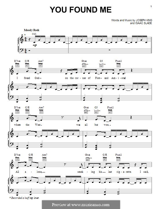 You Found Me (The Fray): Для голоса и фортепиано (или гитары) by Isaac Slade, Joseph King