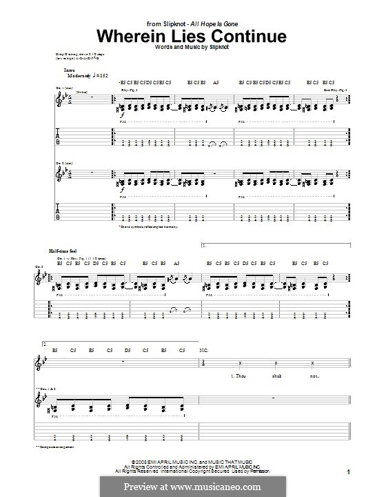 Wherein Lies Continue: Гитарная табулатура by Slipknot