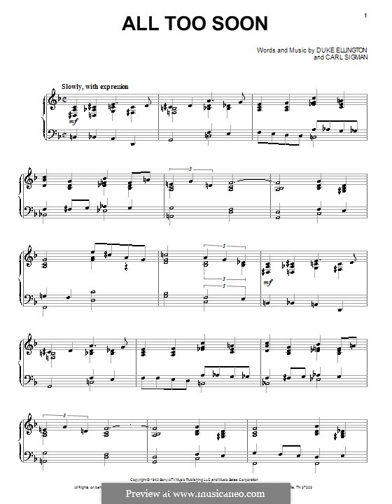 All Too Soon (Duke Ellington): Для голоса и фортепиано (или гитары) by Carl Sigman