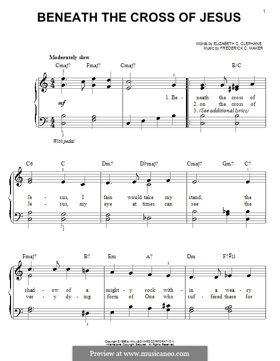 Beneath the Cross of Jesus: Для фортепиано (легкий уровень) by Frederick Charles Maker