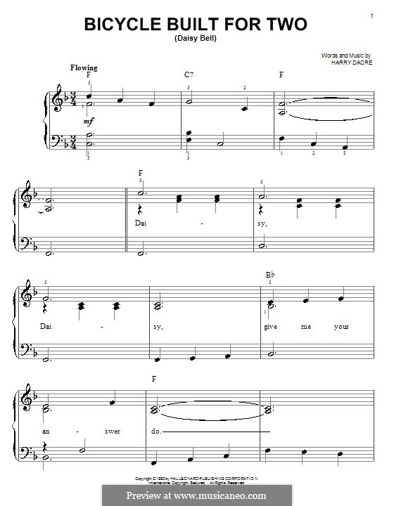 Daisy Bell (Bicycle Built for Two): Для фортепиано (легкий уровень) by Harry Dacre