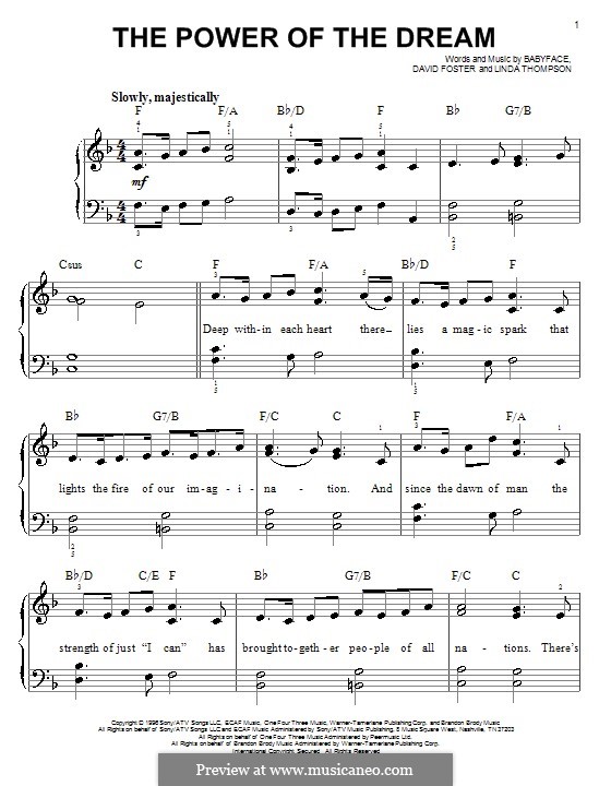The Power of the Dream (Celine Dion): Для фортепиано (легкий уровень) by David Foster, Linda Thompson