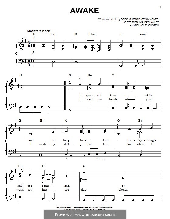 Awake (Letters to Cleo): Для фортепиано (легкий уровень) by Greg McKenna, Kay Hanley, Michael Eisenstein, Scott Riebling, Stacy Jones