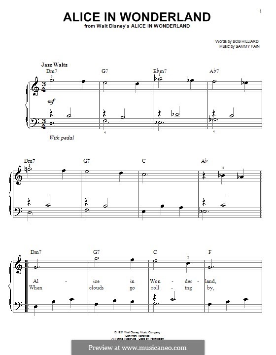 Alice in Wonderland (Bill Evans): Для фортепиано (легкий уровень) by Bob Hilliard, Sammy Fain