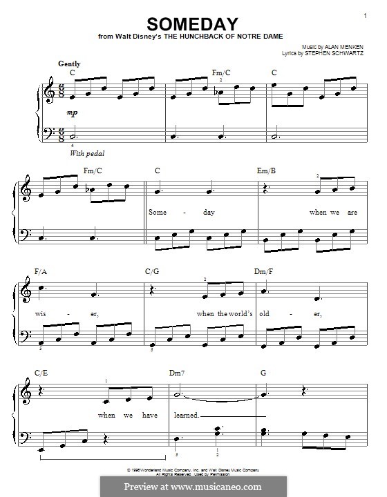Someday (from Walt Disney's The Hunchback of Notre Dame): Для начинающего пианиста by Alan Menken