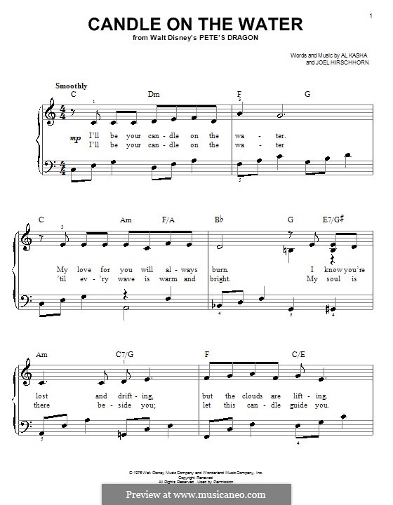 Candle on the Water (from Walt Disney's Pete's Dragon): Для фортепиано (легкий уровень) by Al Kasha, Joel Hirschhorn