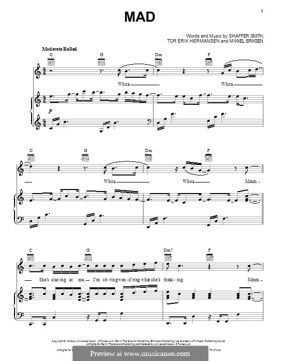 Mad (Ne-Yo): Для голоса и фортепиано (или гитары) by Mikkel Storleer Eriksen, Ne-Yo, Tor Erik Hermansen