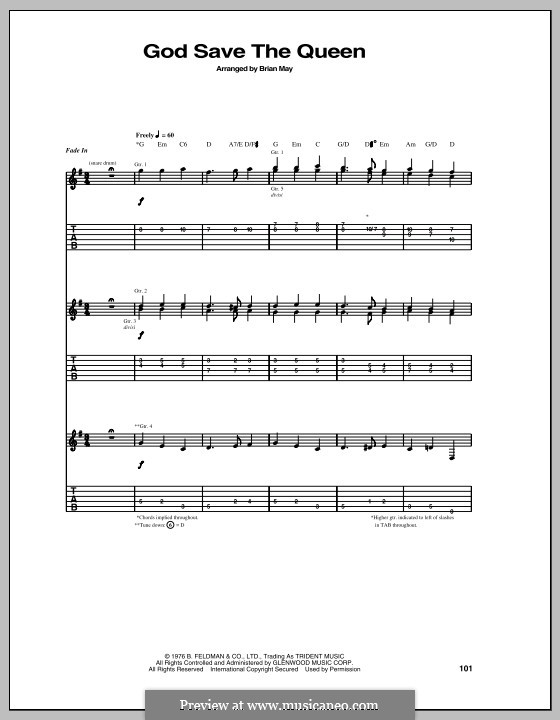 God Save the Queen (Queen): Гитарная табулатура by Brian May
