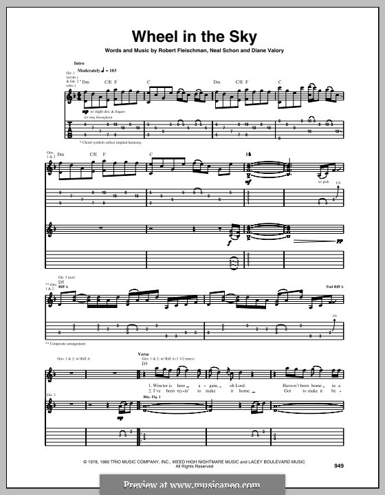 Wheel in the Sky (Journey): Гитарная табулатура by Diane Valory, Neal Schon, Robert Fleischman