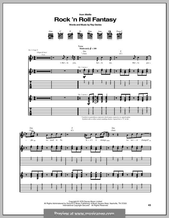 Rock 'n Roll Fantasy (The Kinks): Гитарная табулатура by Ray Davies