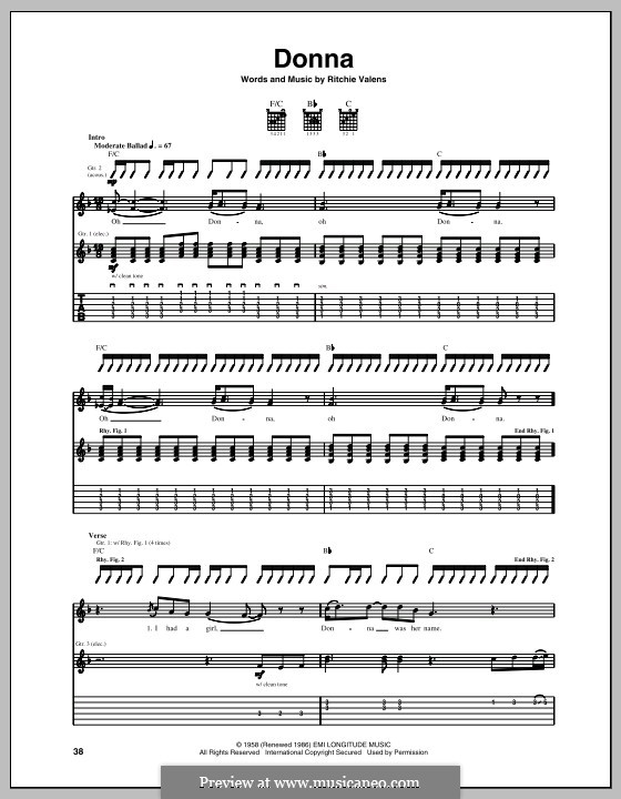 Donna: Гитарная табулатура by Ritchie Valens