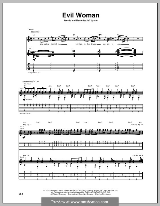 Evil Woman (Electric Light Orchestra): Гитарная табулатура by Jeff Lynne