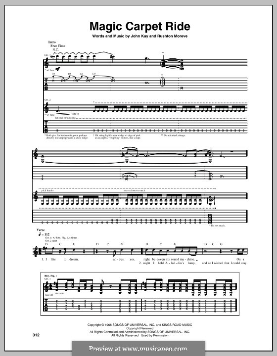 Magic Carpet Ride (Steppenwolf): Гитарная табулатура by John Kay, Rushton Moreve