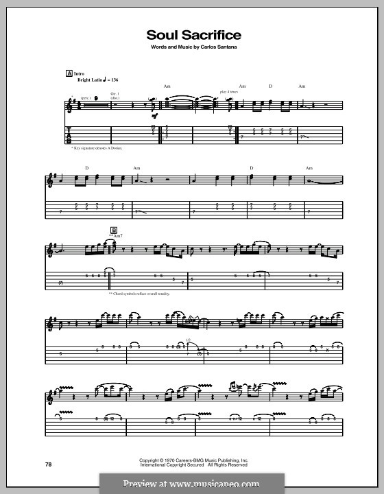 Soul Sacrifice (Santana): Для гитары с табулатурой by Carlos Santana