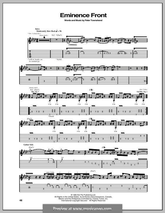 Eminence Front (The Who): Гитарная табулатура by Peter Townshend