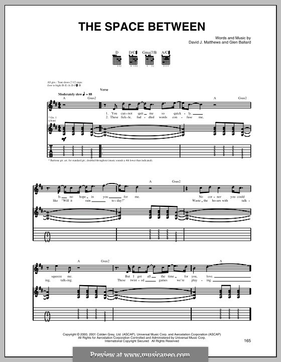 The Space Between (Dave Matthews Band): Гитарная табулатура by David J. Matthews, Glen Ballard
